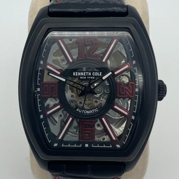 Like New Kenneth Cole Mens KC51083003 Automatic Tonneau Watch W/ Black Leather - Picture 4 of 6
